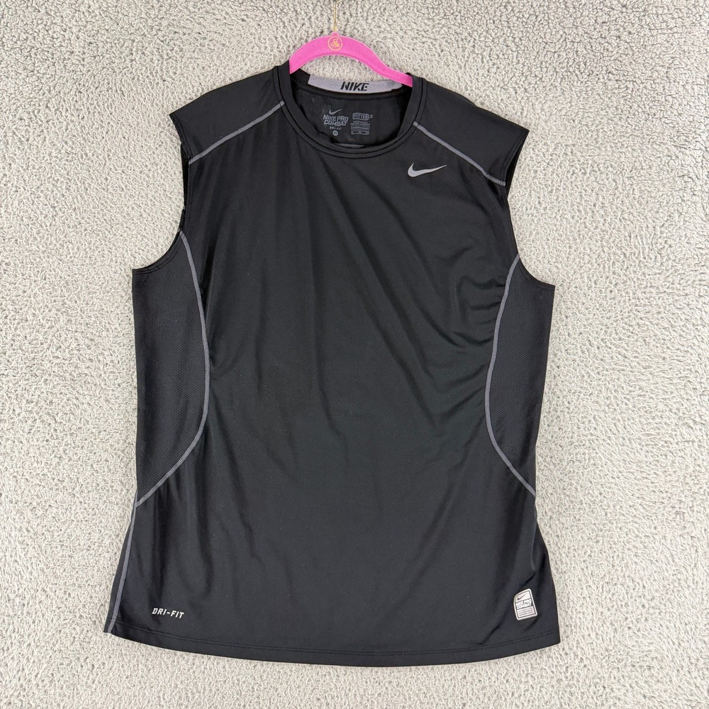 Nike Pro Combat Shirt Men XL Black Dri-FIT Fitted Sleeveless Training 449786-012